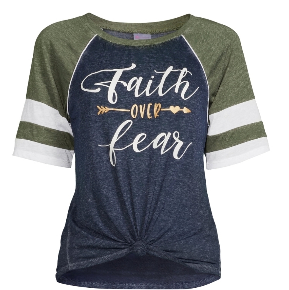 💲Juniors Raglan Tie-Front T-shirt Faith over Fear
